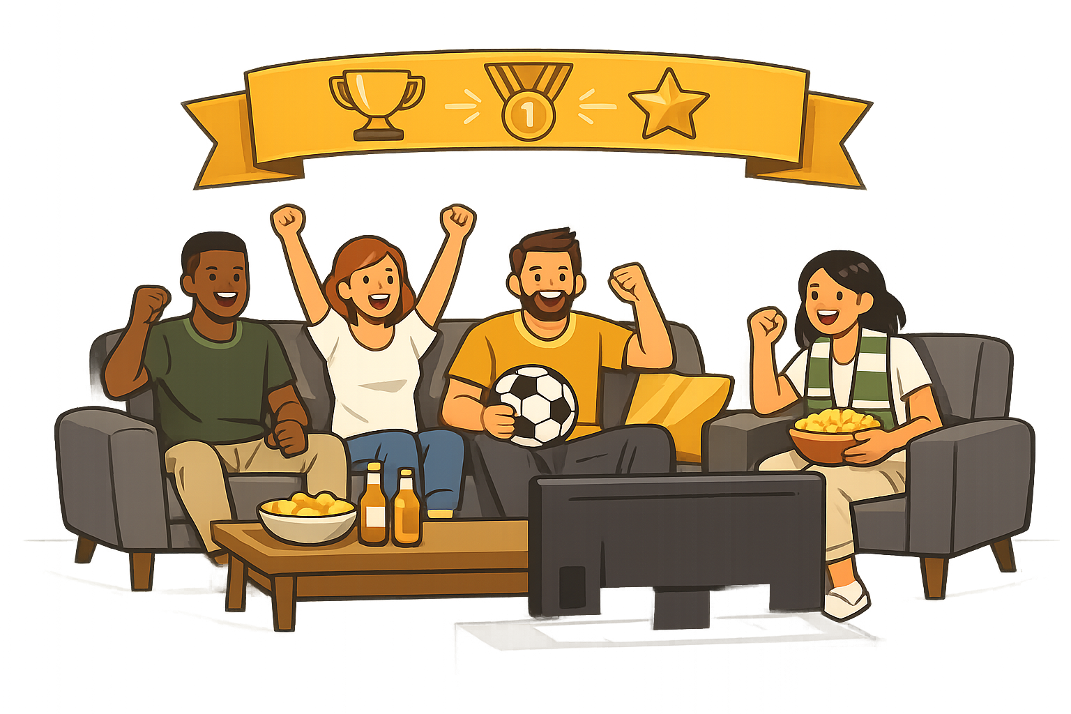 Amigos assistindo futebol